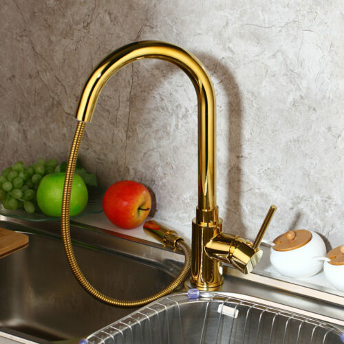 Gold Kitchen Pull Out Sink Basin Faucet Brass Vanity Faucet Mixer Water Tap
