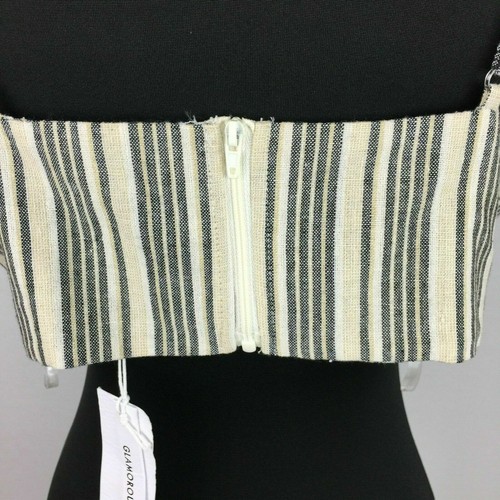Glamorous Tall Womens 14 Tall Grey Cream Stripe Knot Front Bralette Top AR - Picture 8 of 12