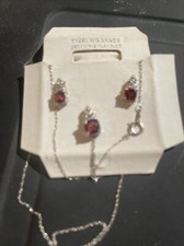 Sterling Silver 925 Ladies GenuineGarnet Necklace Earring Dainty Beautiful Set