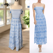 NEW ALICE + OLIVIA $695 Marna Maxi Midi Dress Off White/French Blue
