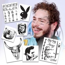 Post Malone Temporary Tattoos | Realist | Life-Sized | Skin Safe