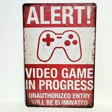 Alert Gaming Gamer Rustic Vintage Metal Tin Signs Man Cave Garage