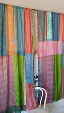 2 Pcs Indian Sari Patchwork Curtain Drape Window Decor Multi Silk Sari Curtain