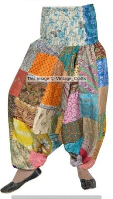 Boho Chic Indian Recycled Silk Sari Harem Pants for Women Hippie Yoga Trousers