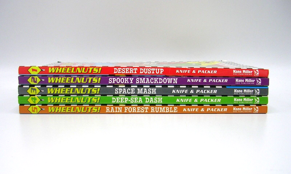 Lot 5 WHEELNUTS! Craziest Race on Earth! 15 Complete Book Series Knife