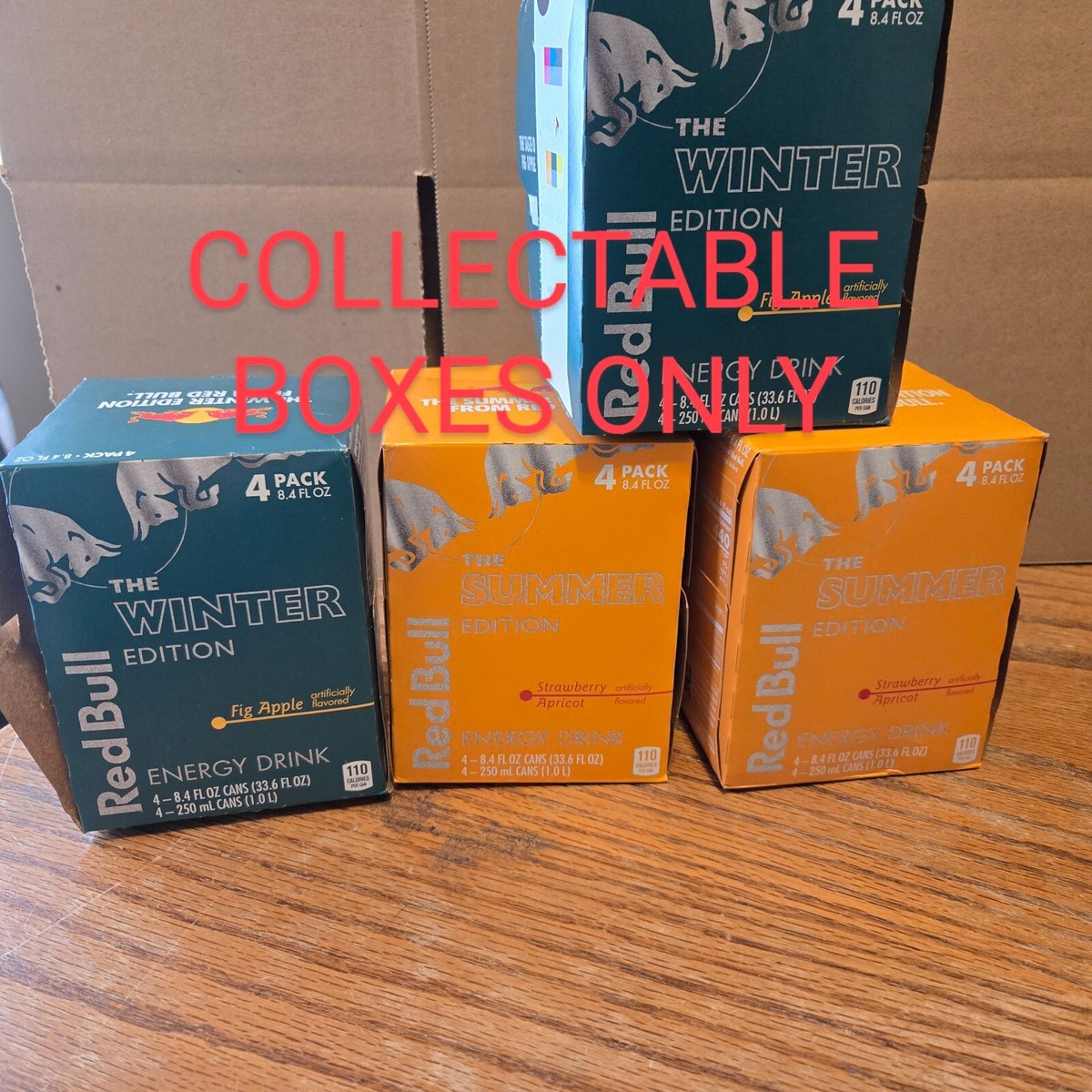 Red Bull Summer and Winter Edition Boxes two of each 4 pk 8.4 oz