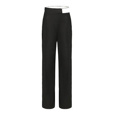Nana Jacqueline Designer Black Wide Leg Pants  NWOT Chain Waist Size Large