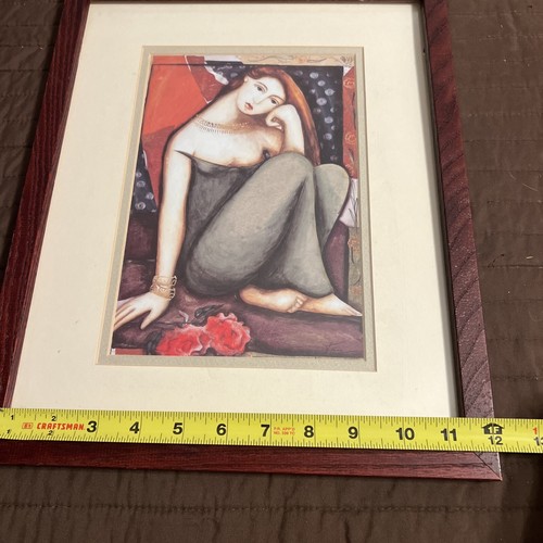 BENEDICTION by SUSAN KRIEG - STYLIZED WOMAN LADY GIRL SITTING Wood Frame Signed - Picture 6 of 15