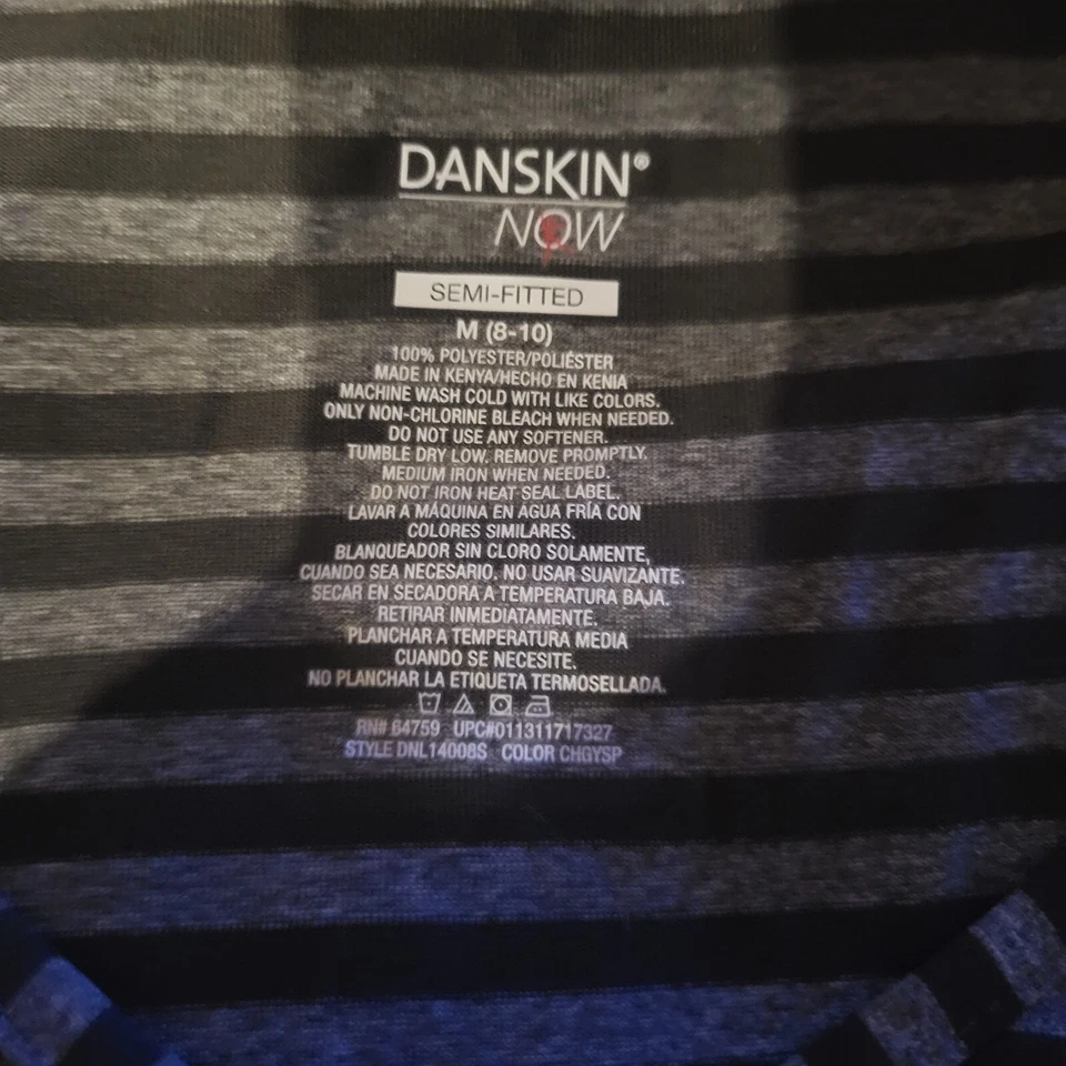 Danskins NowStriped V-neck Performance Tee NWT Size M(8-10) - Image 2 of 4