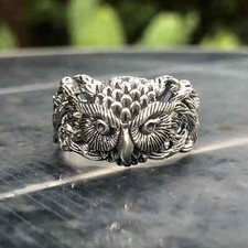 Handcrafted 925 Sterling Silver Owl Ring Night Owl Bird Woman Fashion Ring