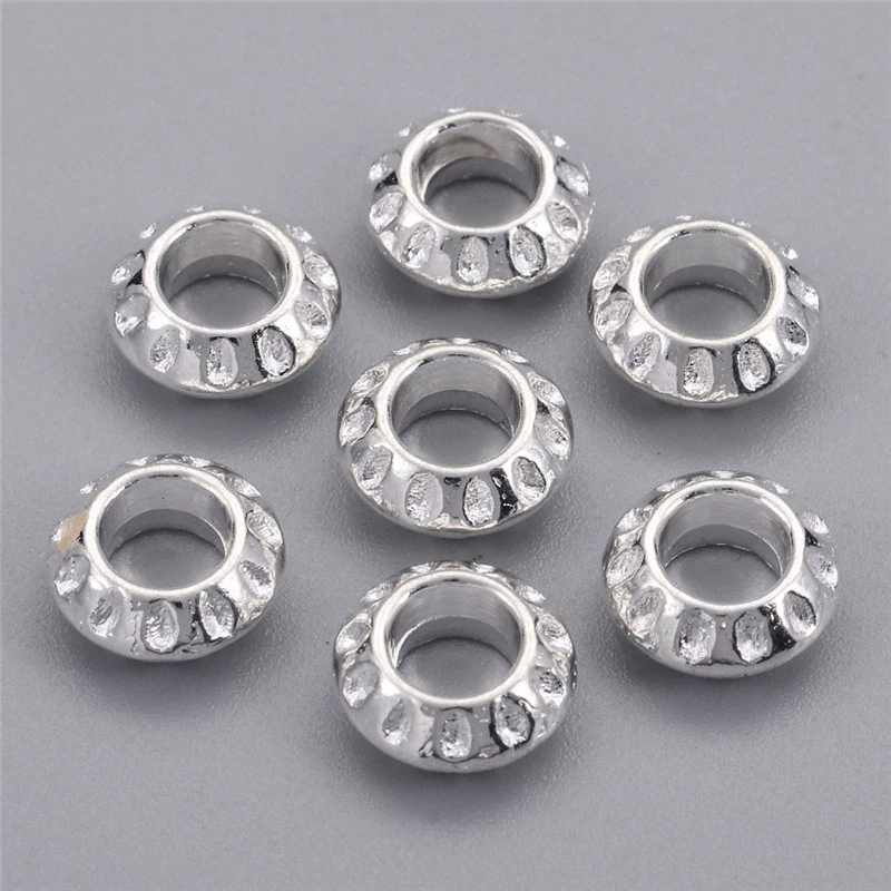 50pcs Tibetan Silver Metal European Beads Large Hole Nickel Free Charms 10x5mm - Image 2 of 2