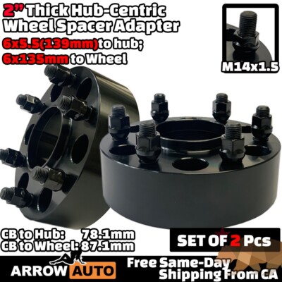 2x 2'' 6x5.5 to 6x135 Hub Centric Adapter Spacer Fit Ram1500/TitanXD W Ford Rim