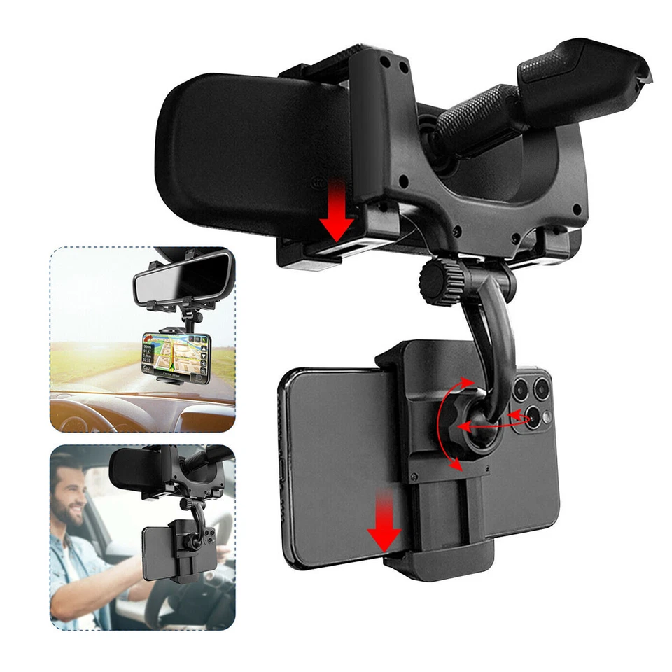 Car Rear View Mirror Phone Mount Holder for iPhone 16 15 14 13 12 Galaxy S25 S24 - Image 3 of 4