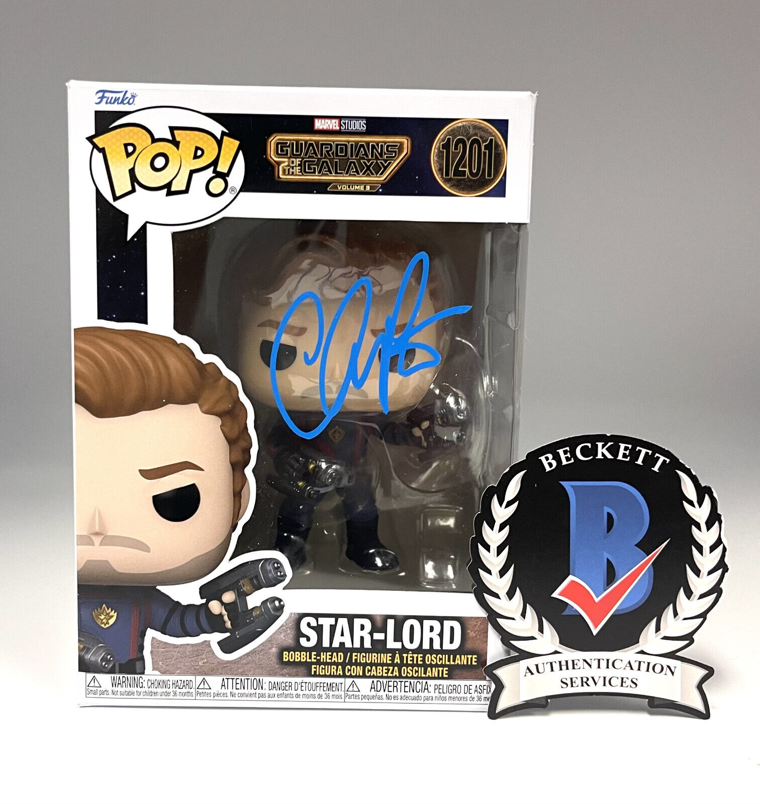 Chris Pratt Signed Funko Pop Star-Lord Guardians of The Galaxy 3 #1201 BAS  COA