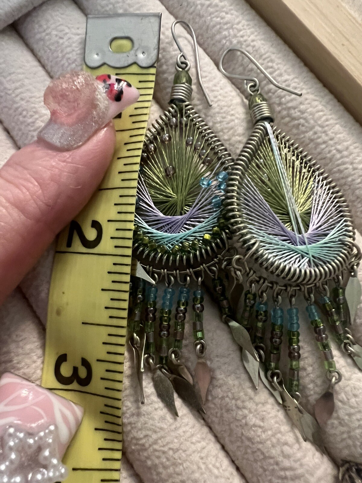 Unique threaded weaved and beaded dangle  Earring… - image 5