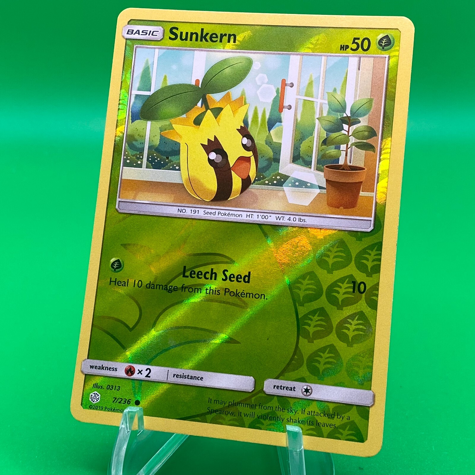 Pokemon SUNKERN 7/236 Cosmic Eclipse Rev Holo - MINT