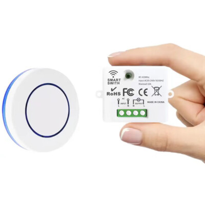 230V Weiß Funkschalter Mini Empfänger Relais 433mhz Rund Taste Fernbedienung Kit