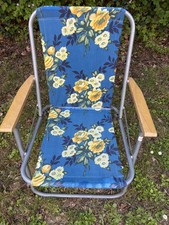 Vintage Retro Floral Print Folding Deck Chair Garden Caravan Camping 1970s