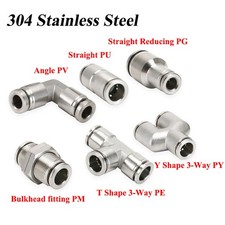 304 Stainless Steel Pneumatic Push to Connect Fitting Elbow Tee Straight AirLine