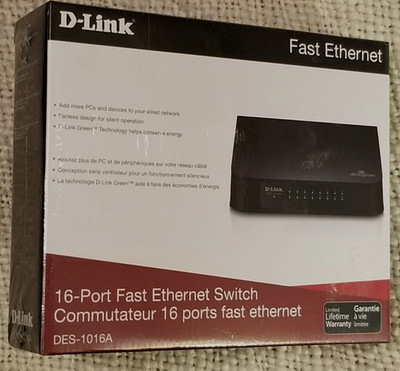 D-Link DES-1016A Ethernet Switch, 100-240VAC, 0.07, 50/60Hz, 16 Slots/New in box