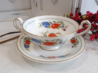 Vintage Aynsley Famille Rose Bone China Cream Soup Bowl & Saucer Set~England