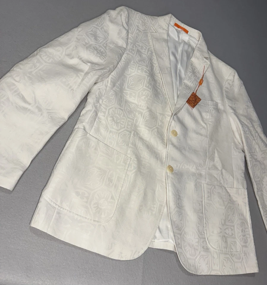 Blazer ajustado de dos botones con estampado tonal blanco mezcla de lino Tallia 44R nuevo con etiquetas Foto 2 de 4