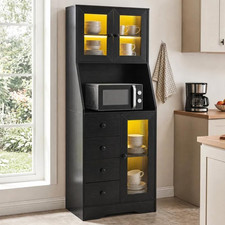 163Cm Kitchen Cupboard with RGB LED Lights & 3 Doors (Black)