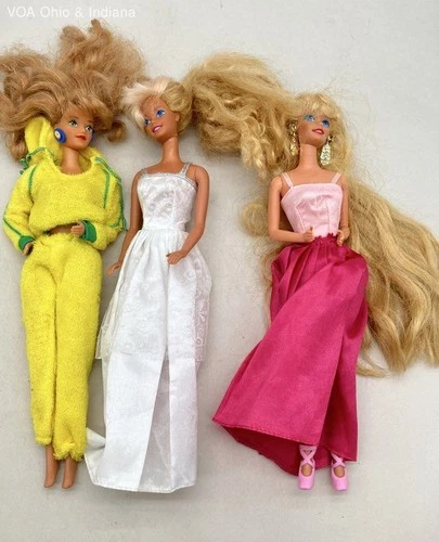 Mattel Barbie Doll Lot 3 Vintage 1980s 1990s Blonde Pink White Gown