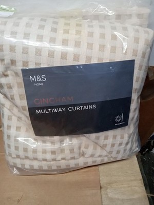M&S Gingham Multiway Verdunkelungsvorhänge Natur 137 cm x 168 cm 