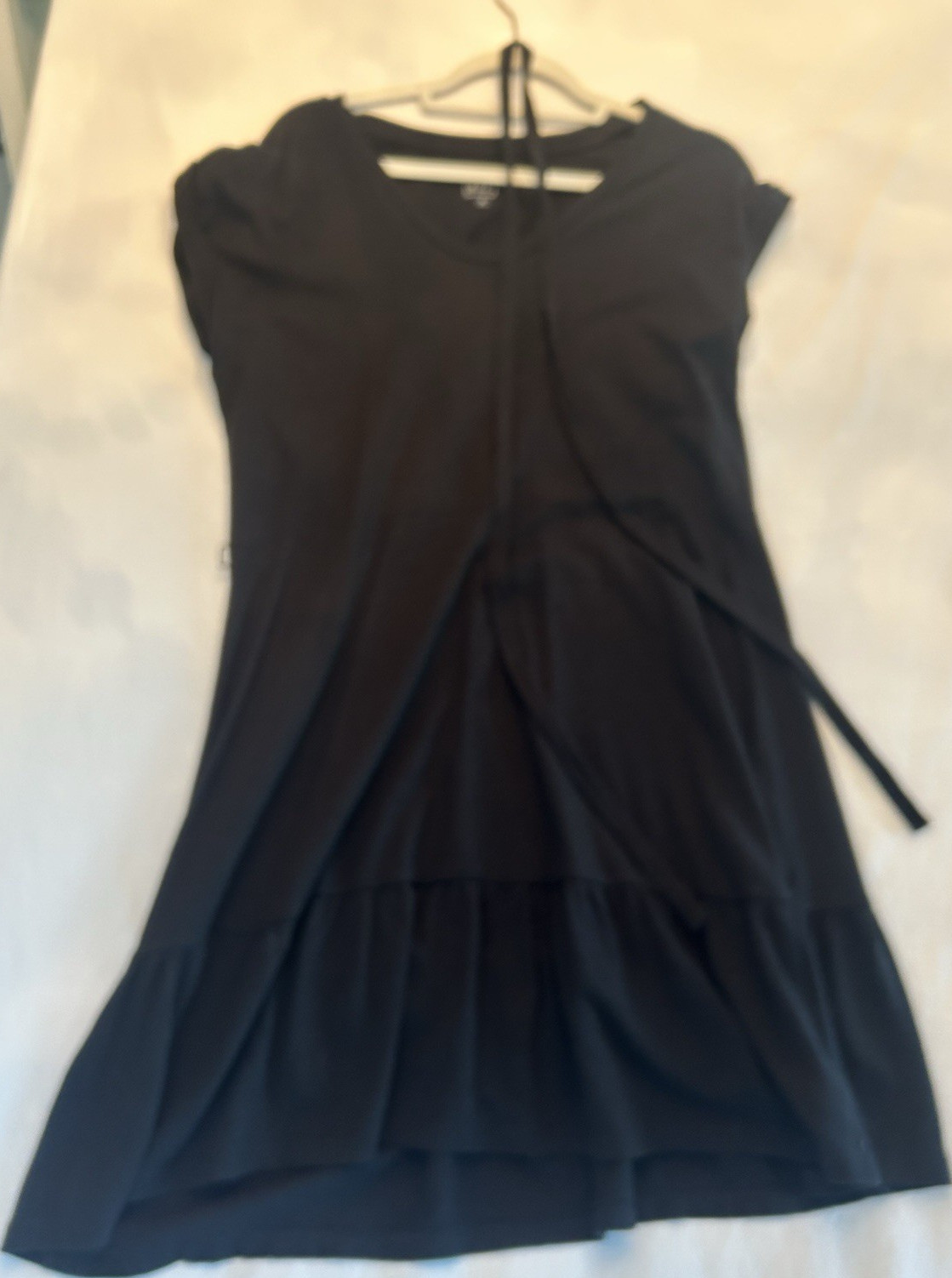 Gap Black Cotton Knit Scoop Neck Cap Sleeve A-Line Ruffle Short Dress Medium