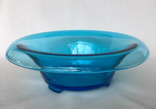Vintage 1930s 1940s Depression Glass Rolled Edge Console Bowl 10-1/2” Light Blue
