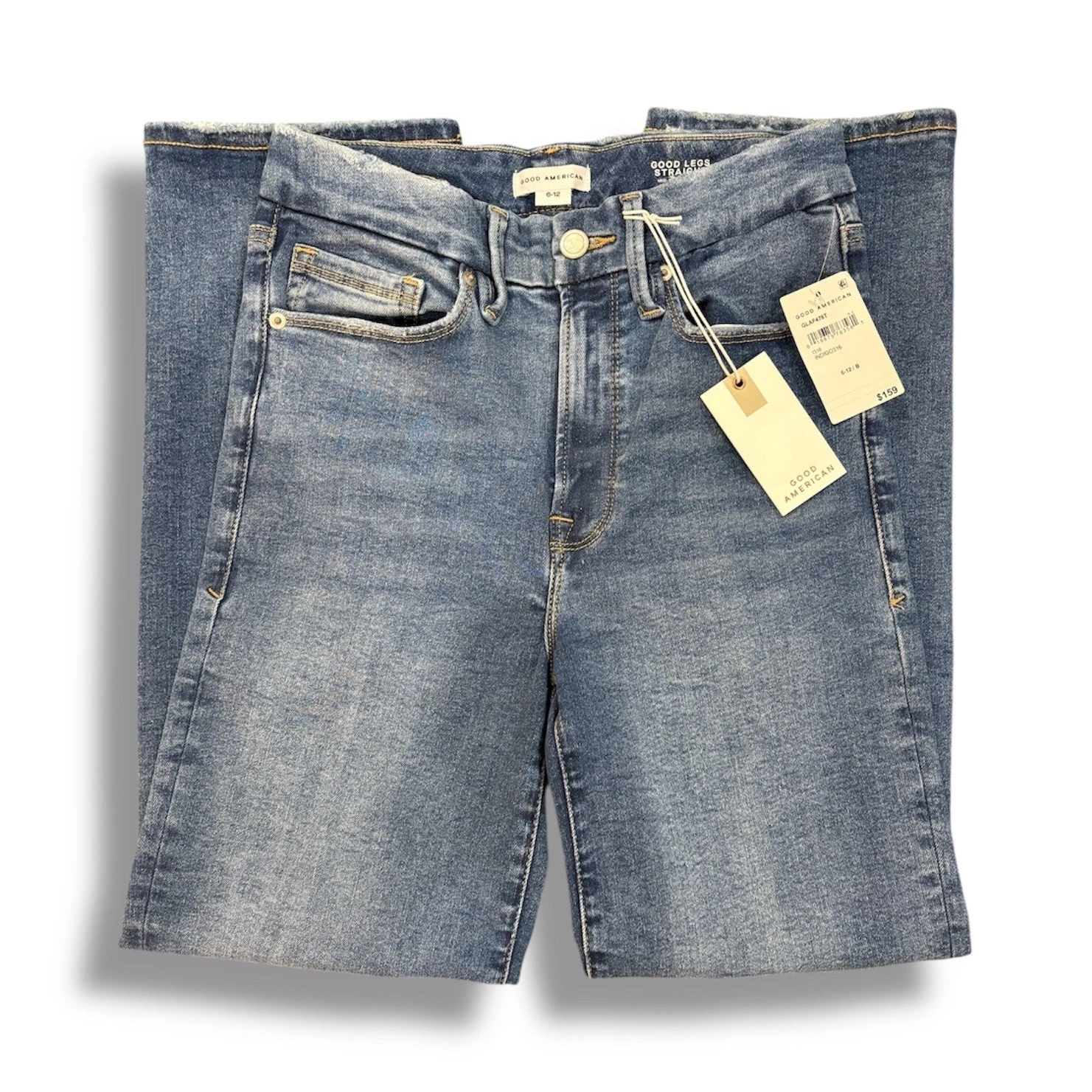 Good American Women’s Blue Straight Denim Jeans Stretch Button Size 6-12