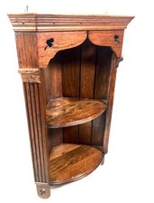 Antique Wall Hanging Wooden Oak Open Corner Cabinet / Display Shelf Rack c.1930