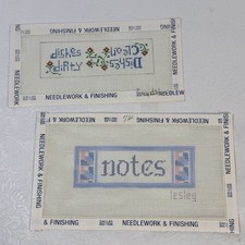 2 Handpainted Needlepoint Canvas Dishes Clean Dirty Sign And Notes 18ct Lesley