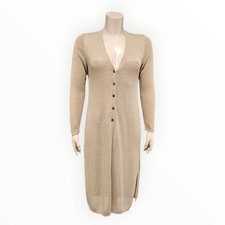J. JILL Beige Linen Blend Button Front Long Sleeve Duster Cardigan XS