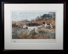 Vintage Framed Percival Leonard Rosseau Signed Chromolithograph "Two Setters"