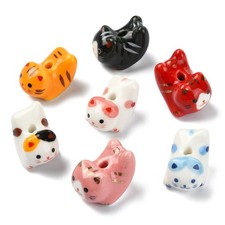 7Pcs Cat Porcelain Beads Cute Animal Ceramic Crafting Bead Cute Handmade Beads