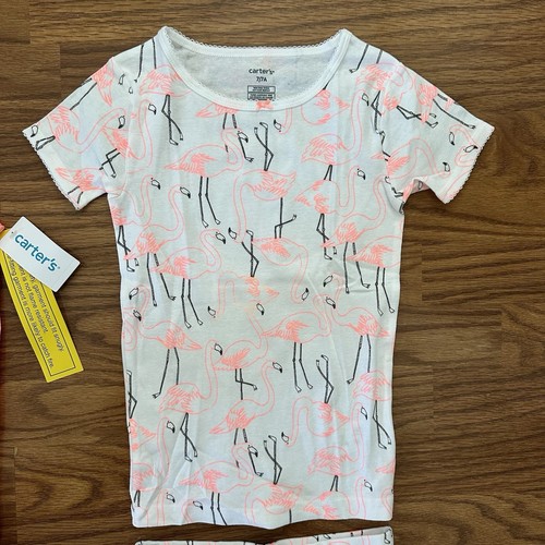 Carter’s 4pc Cotton Summer Pajamas Set Girls 7 7A Shorts Tank Flamingos NWT! - Picture 4 of 13
