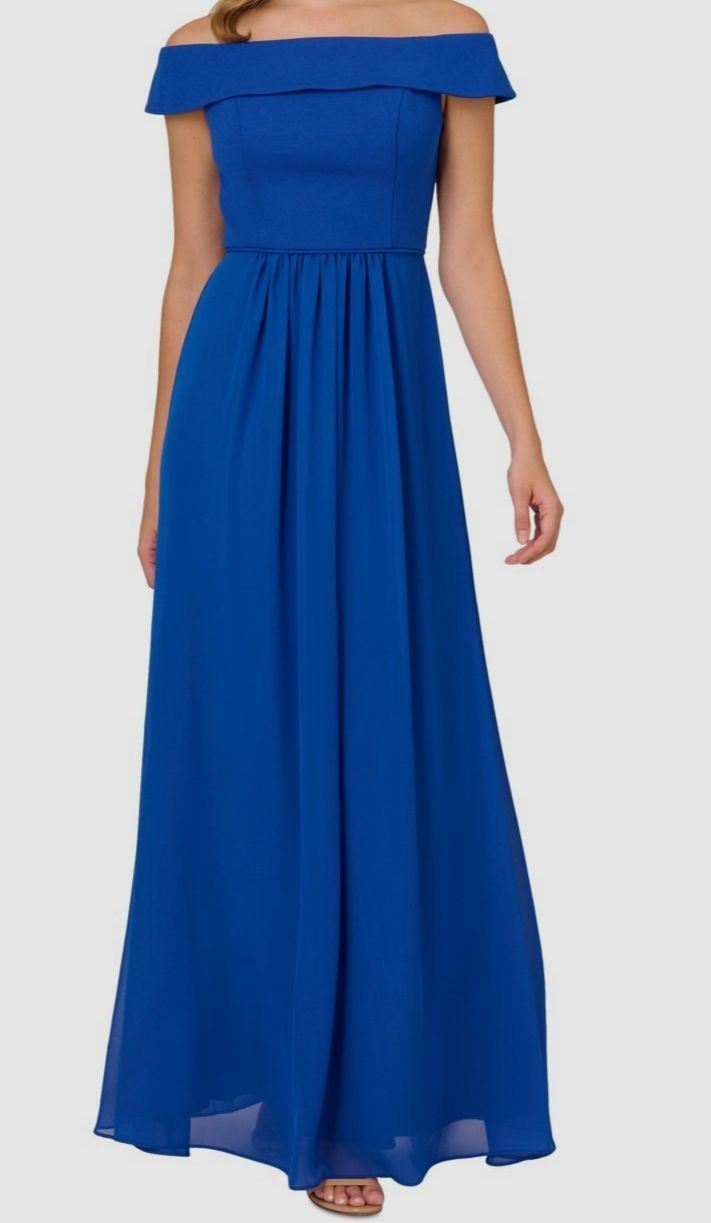 Adrianna Papell Women's Blue Strapless Off-Shoulder A-Line Dress Size-12