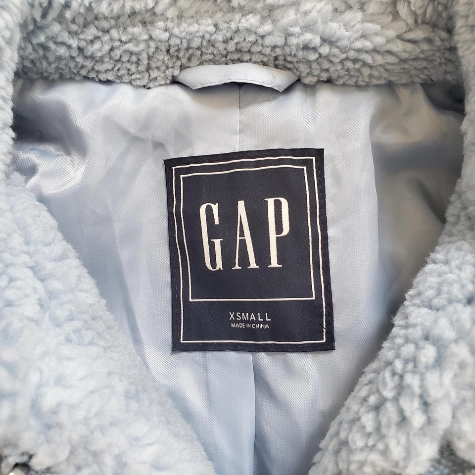 GAP Sherpa Jacket Womens XS Light Blue Faux Shearling Full Zip Fuzzy Cozy Winter - Image 3 of 4
