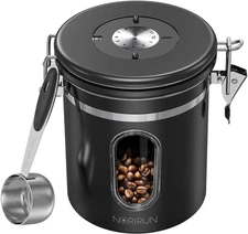 Coffee Canister with Window,22Oz Stainless Steel Airtight Coffee Bean Storage Gr