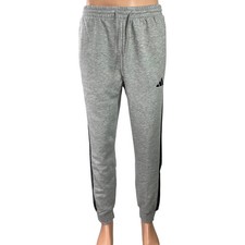 NEW Adidas Essentials 3-Stripes Fleece Mens Gray Drawstring Jogger Sweat Pants M