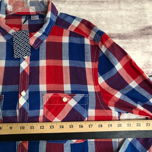 H&M Divided Shirt Mens M Red White Blue Plaid Button Up Cotton Long Sleeve New