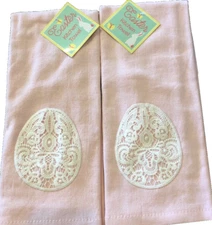 Easter Egg Lace Spring Kitchen Dish Towels Set of 2 Pink 100% Cotton Holiday