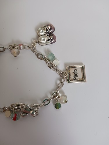 Avon Silver Toned Baby Charm Bracelet Pink Shoes Rocking Horse Teddy Bear & More - Picture 2 of 7