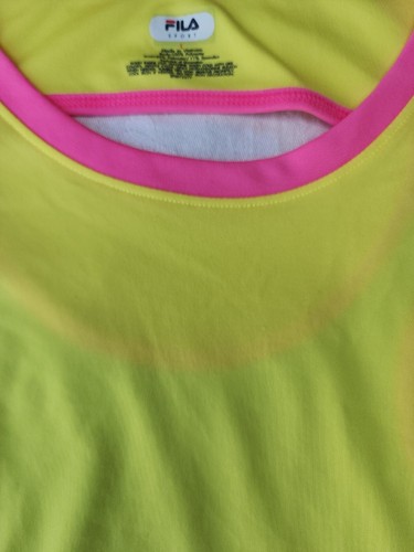 Fila Neon Yellow Pink Green Colorblock Biking Tank Top W/Zipped pocket Sz L EUC - Picture 5 of 9