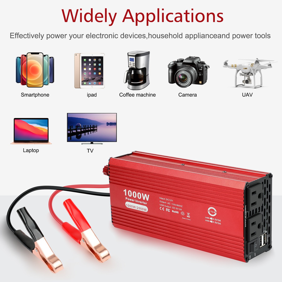 1000W Pure Sine Wave Power Inverter | 12V To 110V Car Converter | 2USB 2AC | LVYUAN