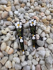 A Pair Of Small Hand Painted Hair Clips - White Flowers