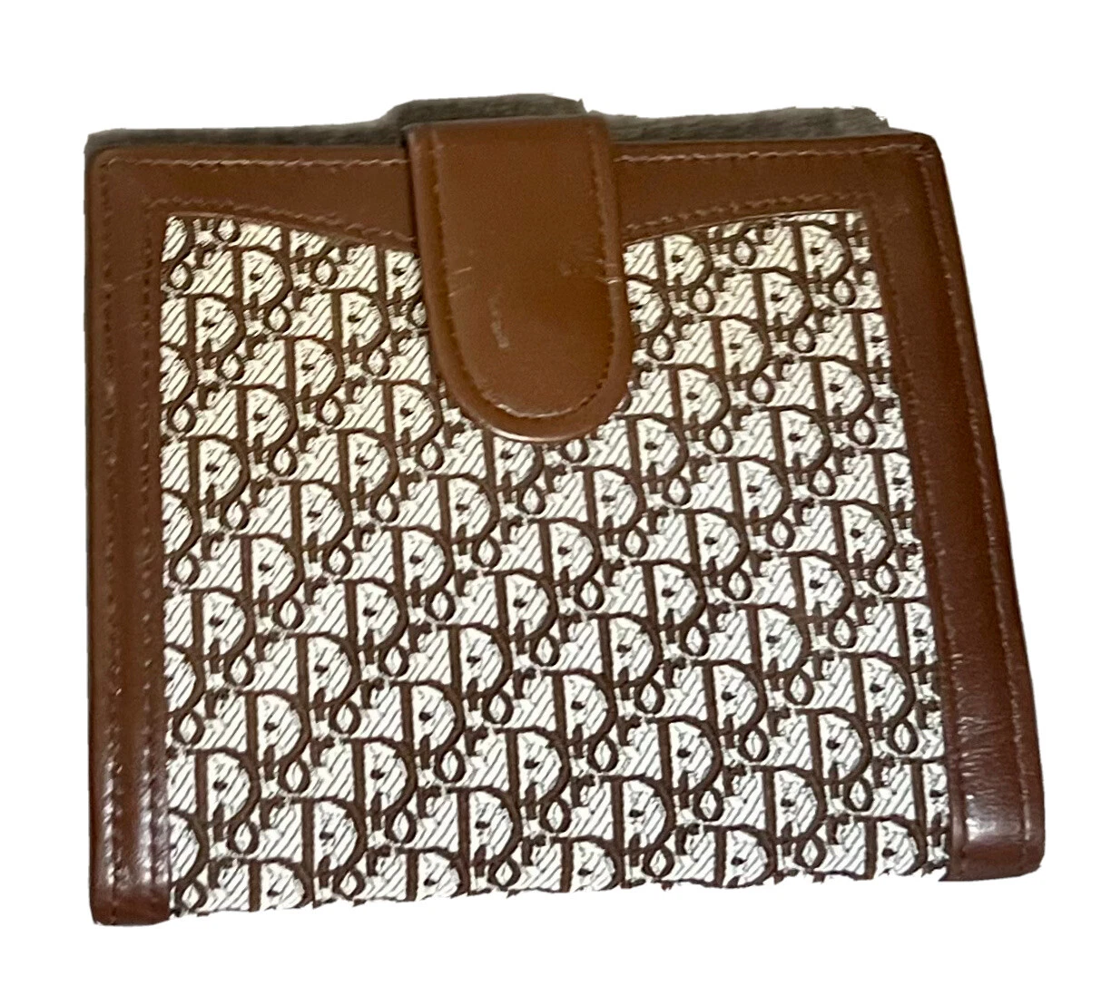 PORTEFEUILLE PLIANT SIGNATURE CHRISTIAN DIOR CUIR MARRON GARNITURES CARTES PIÈCES D'IDENTITÉ BILLETS