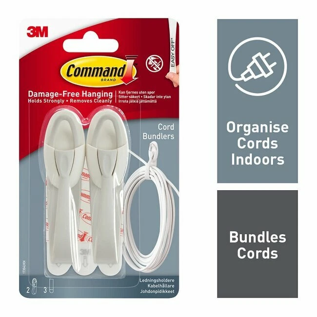 Command 17304 Medium Cord Bundlers With Strips, White, 2 Bundlers and 3  Strips